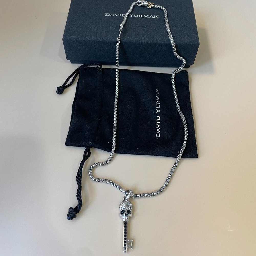 David Yurman MEMENTO MORI SKULL KEY AMULET WITH PAVÉ BLACK DIAMONDS